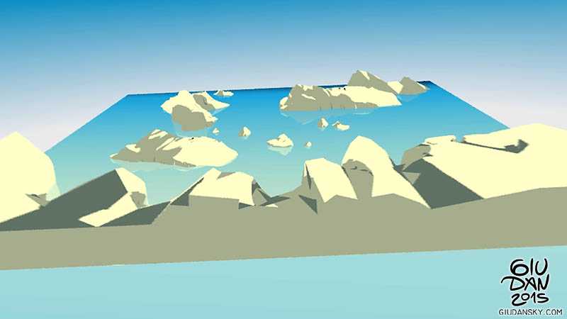 Panoramica tra i ghiacci Animazione cgi 3d iceberg