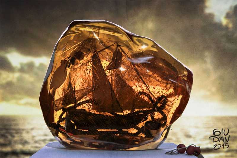 A cgi stillife Amber pirate galleon cgi stillife illustration